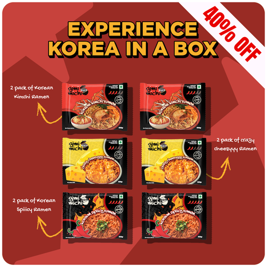Gimi Michi Veggie Trio Box - 2 Korean Kimchi + 2 Korean Spicy + 2 Crazy Cheesy - 6 x 100 grams