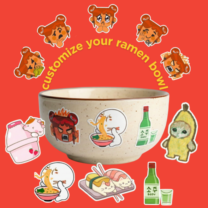 Gimi Michi X BM Korean Experience Box - 1 ramen bowl, 1 chopsticks, 10 washable stickers, 4 packs of ramen