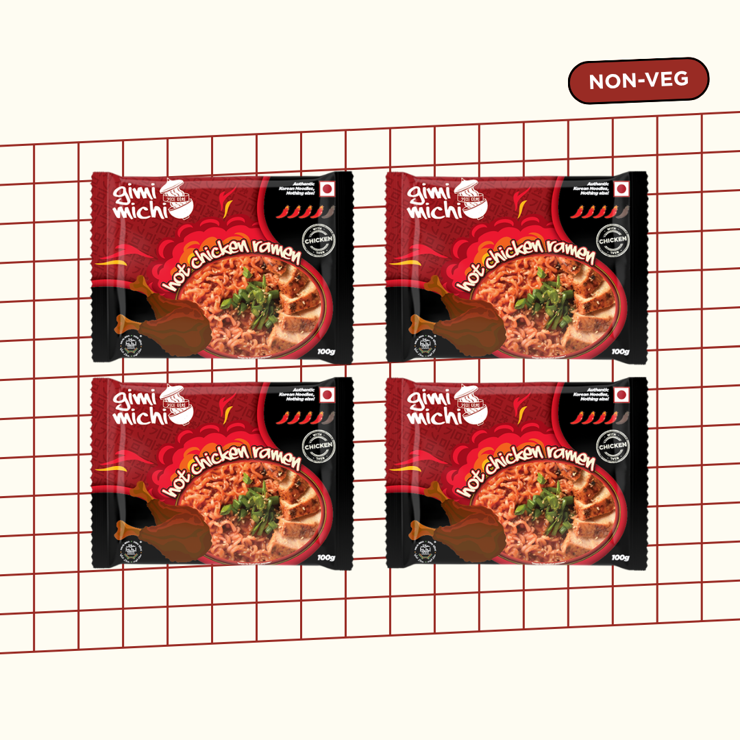 Gimi Michi Chingu Box Hot Chicken Ramen - Pack of 4 x 100 grams