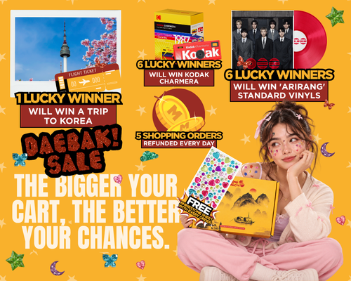 Gimi Michi Daebak Sale — win a trip to Korea, Kodak Charmera, Arirang vinyls; the bigger your cart the better your chances